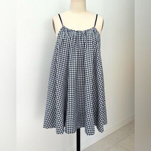 J Crew Swingy Beach Dress NWT Navy & White Gingham Tie-Back Linen Blend L